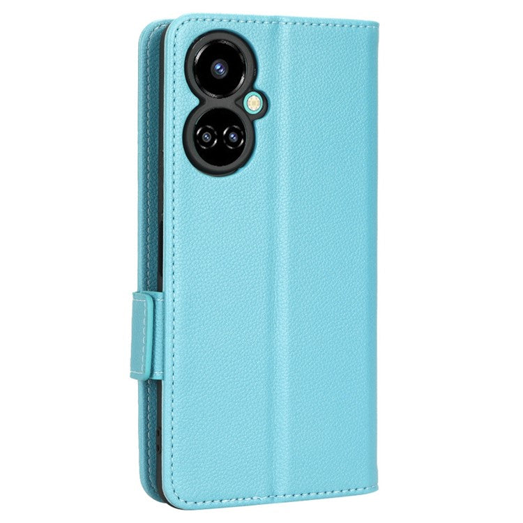 Litchi Texture Phone Cover for TECNO Camon 19 4G, Bump Proof PU Leather Dual Magnetic Clasp Phone Wallet Stand Case - Baby Blue