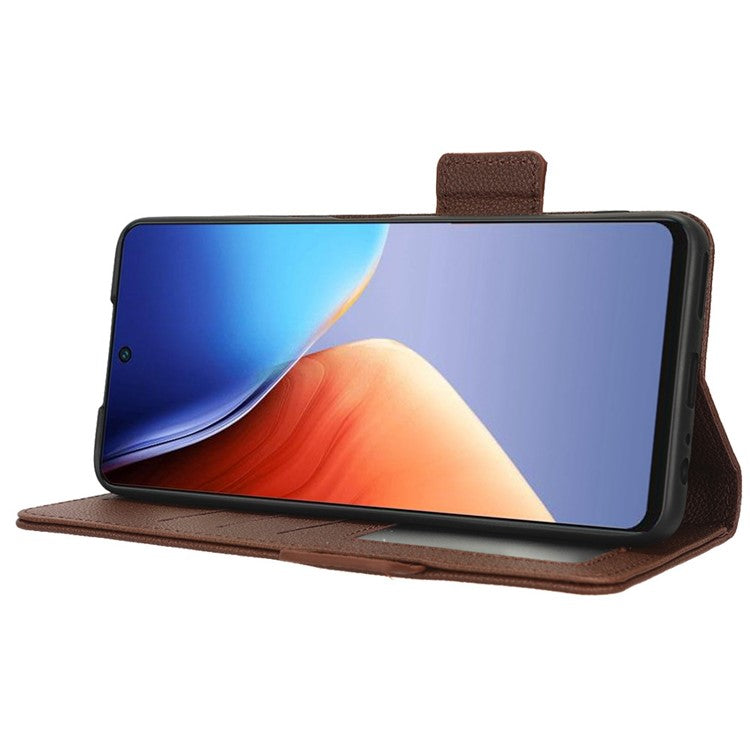 Litchi Texture Phone Cover for TECNO Camon 19 4G, Bump Proof PU Leather Dual Magnetic Clasp Phone Wallet Stand Case - Brown