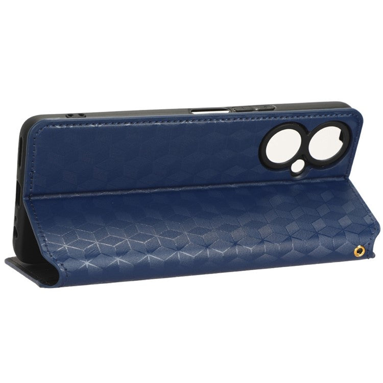 Flip Wallet Cover for TECNO Camon 19 4G, Full Coverage PU Leather Stand Imprinting Rhombus Pattern Phone Case - Blue