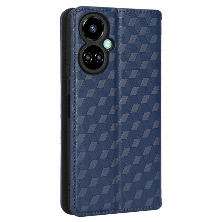 Flip Wallet Cover for TECNO Camon 19 4G, Full Coverage PU Leather Stand Imprinting Rhombus Pattern Phone Case - Blue