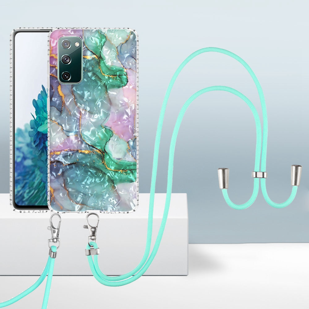 YB IMD Series-15 For Samsung Galaxy S20 FE 4G / FE 5G / S20 Lite / S20 FE 2022 5G Protective Case IMD IML Shockproof Cover 2.0mm Airbags Phone Case - BK011-Green Marble