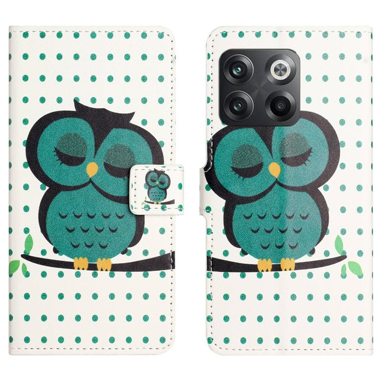 For OnePlus 10T 5G / Ace Pro 5G Pattern Printing Magnetic PU Leather Case Stand Wallet Function Anti-wear Shell - Dots / Owl