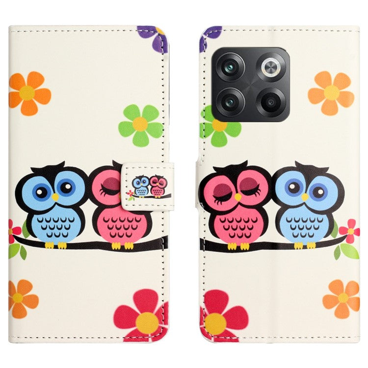 For OnePlus 10T 5G / Ace Pro 5G Pattern Printing Magnetic PU Leather Case Stand Wallet Function Anti-wear Shell - Couple Owls