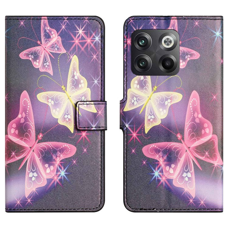 For OnePlus 10T 5G / Ace Pro 5G Pattern Printing Magnetic PU Leather Case Stand Wallet Function Anti-wear Shell - Sparkle Butterflies
