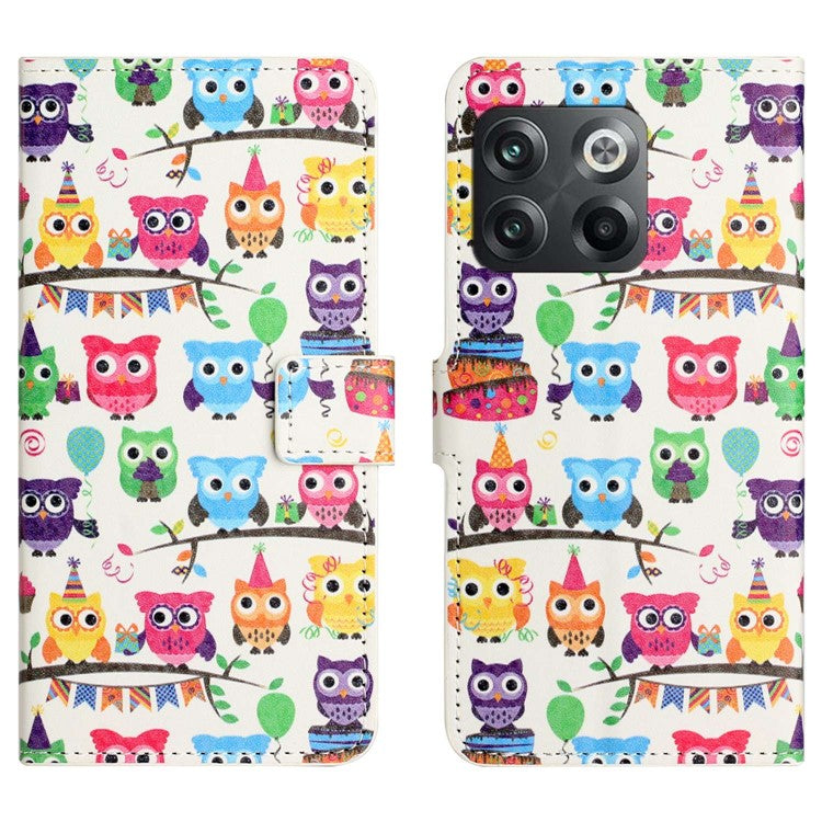 For OnePlus 10T 5G / Ace Pro 5G Pattern Printing Magnetic PU Leather Case Stand Wallet Function Anti-wear Shell - Owls Sticker