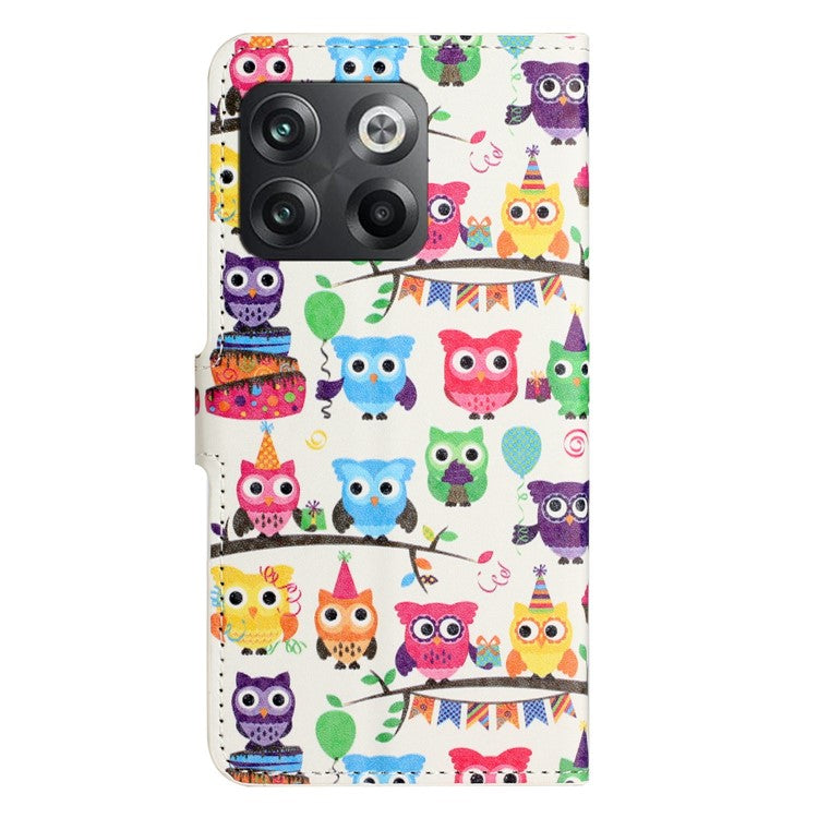 For OnePlus 10T 5G / Ace Pro 5G Pattern Printing Magnetic PU Leather Case Stand Wallet Function Anti-wear Shell - Owls Sticker