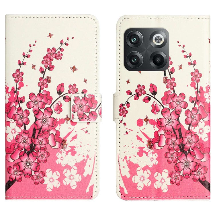 For OnePlus 10T 5G / Ace Pro 5G Pattern Printing Magnetic PU Leather Case Stand Wallet Function Anti-wear Shell - Plum Blossom