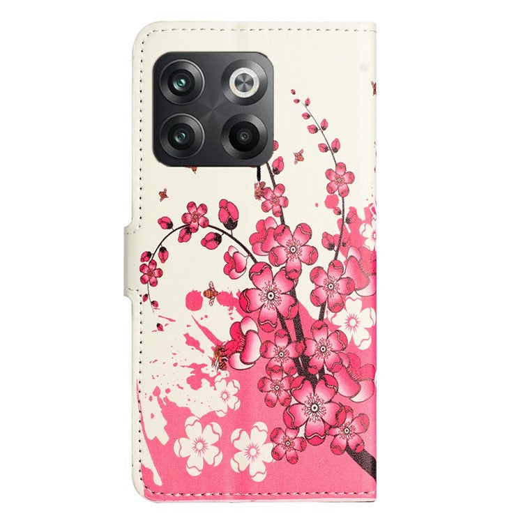 For OnePlus 10T 5G / Ace Pro 5G Pattern Printing Magnetic PU Leather Case Stand Wallet Function Anti-wear Shell - Plum Blossom