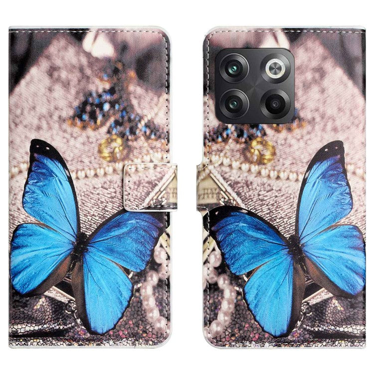 For OnePlus 10T 5G / Ace Pro 5G Pattern Printing Magnetic PU Leather Case Stand Wallet Function Anti-wear Shell - Blue Butterfly