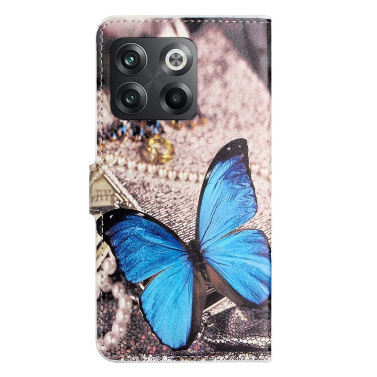 For OnePlus 10T 5G / Ace Pro 5G Pattern Printing Magnetic PU Leather Case Stand Wallet Function Anti-wear Shell - Blue Butterfly