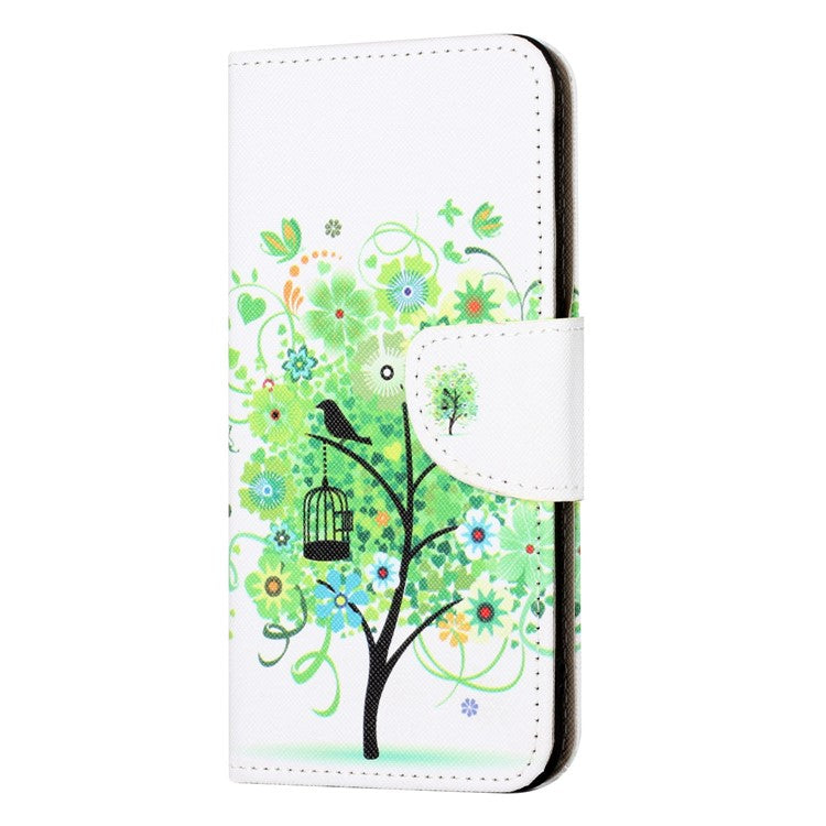 For OnePlus 10T 5G / Ace Pro 5G Scratch-resistant Pattern Printing Anti-fall Case Cross Texture PU Leather Wallet Cell Phone Shell with Stand - Green Tree