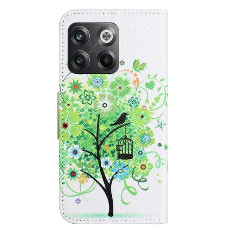For OnePlus 10T 5G / Ace Pro 5G Scratch-resistant Pattern Printing Anti-fall Case Cross Texture PU Leather Wallet Cell Phone Shell with Stand - Green Tree