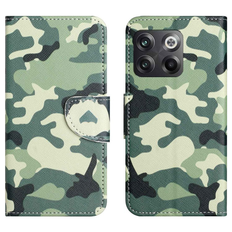 For OnePlus 10T 5G / Ace Pro 5G Scratch-resistant Pattern Printing Anti-fall Case Cross Texture PU Leather Wallet Cell Phone Shell with Stand - Camouflage