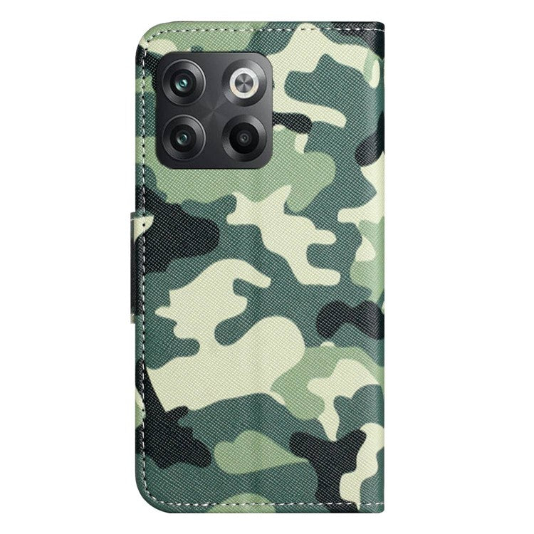 For OnePlus 10T 5G / Ace Pro 5G Scratch-resistant Pattern Printing Anti-fall Case Cross Texture PU Leather Wallet Cell Phone Shell with Stand - Camouflage
