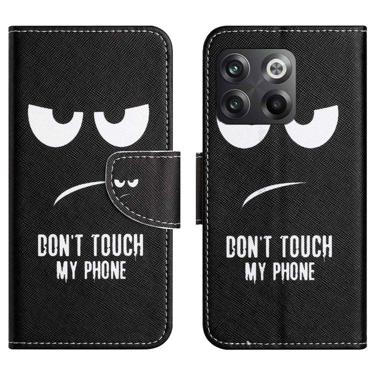 For OnePlus 10T 5G / Ace Pro 5G Scratch-resistant Pattern Printing Anti-fall Case Cross Texture PU Leather Wallet Cell Phone Shell with Stand - Don't Touch My Phone