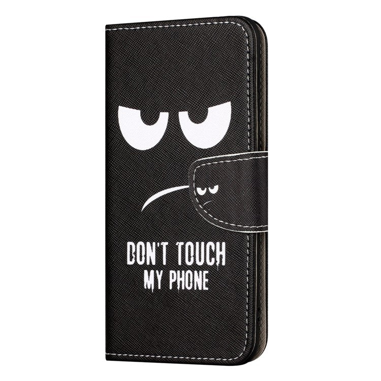 For OnePlus 10T 5G / Ace Pro 5G Scratch-resistant Pattern Printing Anti-fall Case Cross Texture PU Leather Wallet Cell Phone Shell with Stand - Don't Touch My Phone