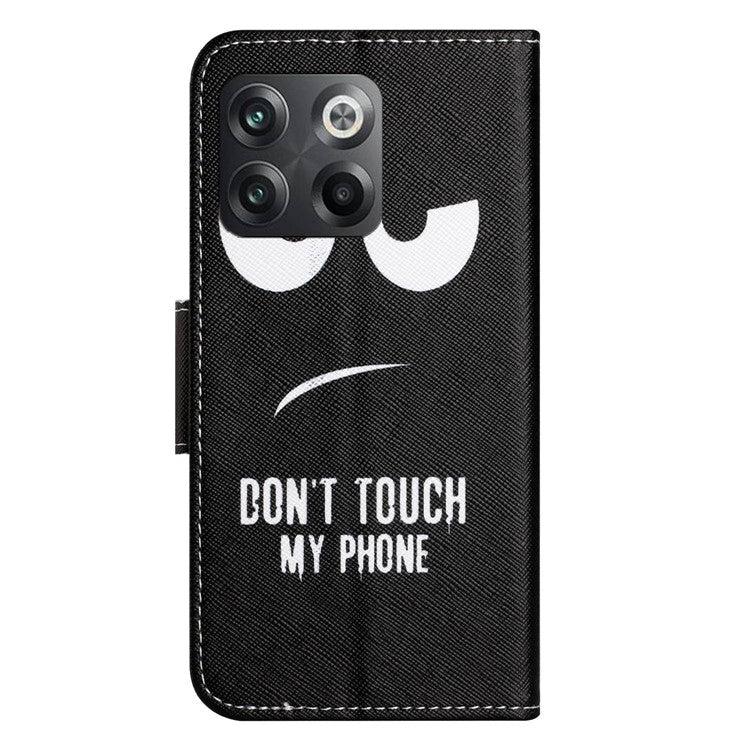 For OnePlus 10T 5G / Ace Pro 5G Scratch-resistant Pattern Printing Anti-fall Case Cross Texture PU Leather Wallet Cell Phone Shell with Stand - Don't Touch My Phone
