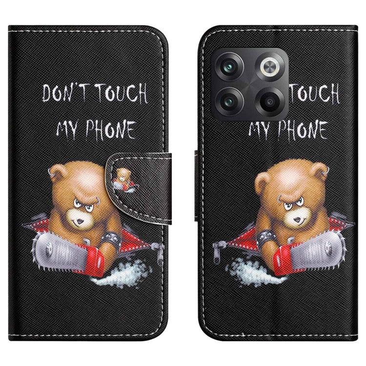 For OnePlus 10T 5G / Ace Pro 5G Scratch-resistant Pattern Printing Anti-fall Case Cross Texture PU Leather Wallet Cell Phone Shell with Stand - Bear