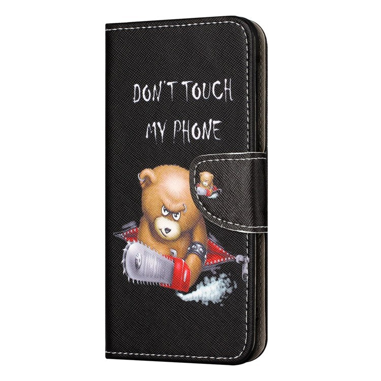 For OnePlus 10T 5G / Ace Pro 5G Scratch-resistant Pattern Printing Anti-fall Case Cross Texture PU Leather Wallet Cell Phone Shell with Stand - Bear