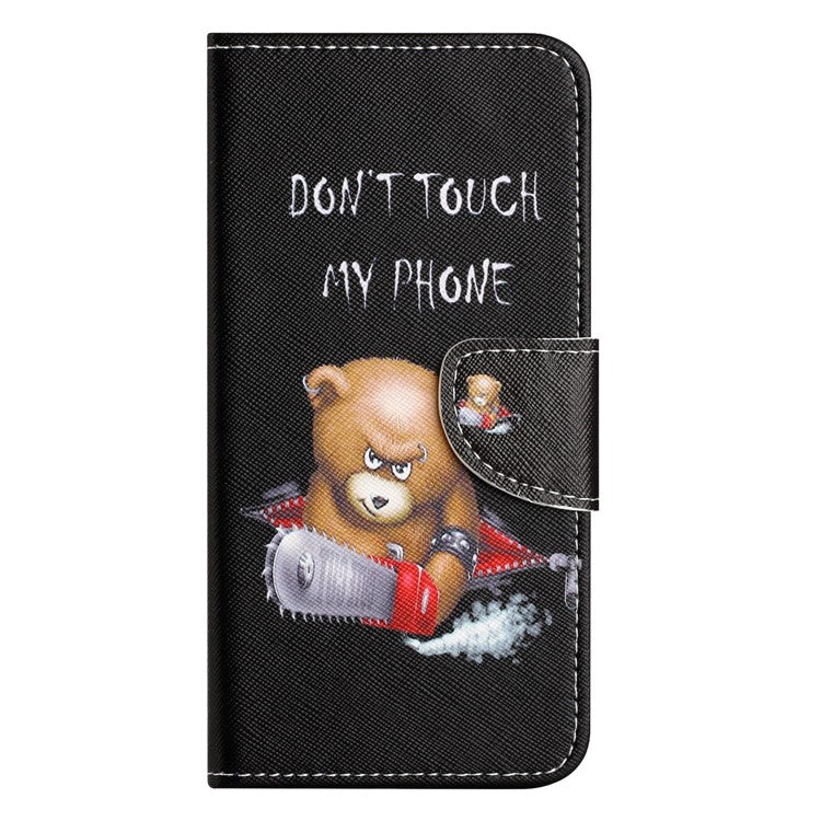For OnePlus 10T 5G / Ace Pro 5G Scratch-resistant Pattern Printing Anti-fall Case Cross Texture PU Leather Wallet Cell Phone Shell with Stand - Bear