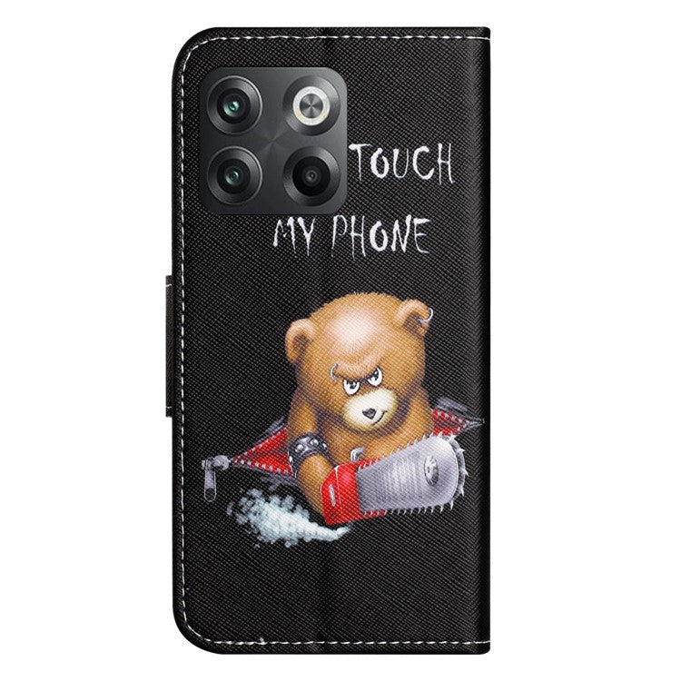 For OnePlus 10T 5G / Ace Pro 5G Scratch-resistant Pattern Printing Anti-fall Case Cross Texture PU Leather Wallet Cell Phone Shell with Stand - Bear