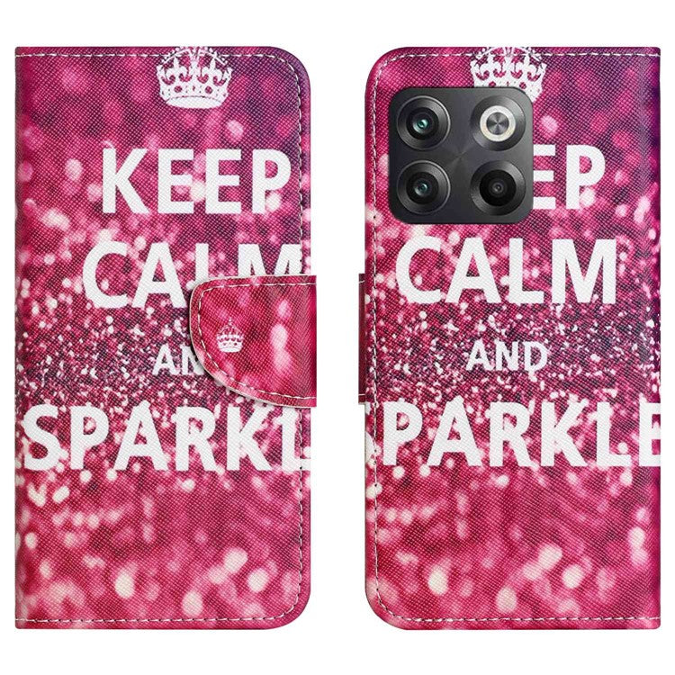 For OnePlus 10T 5G / Ace Pro 5G Scratch-resistant Pattern Printing Anti-fall Case Cross Texture PU Leather Wallet Cell Phone Shell with Stand - Keep Calm and Sparkle