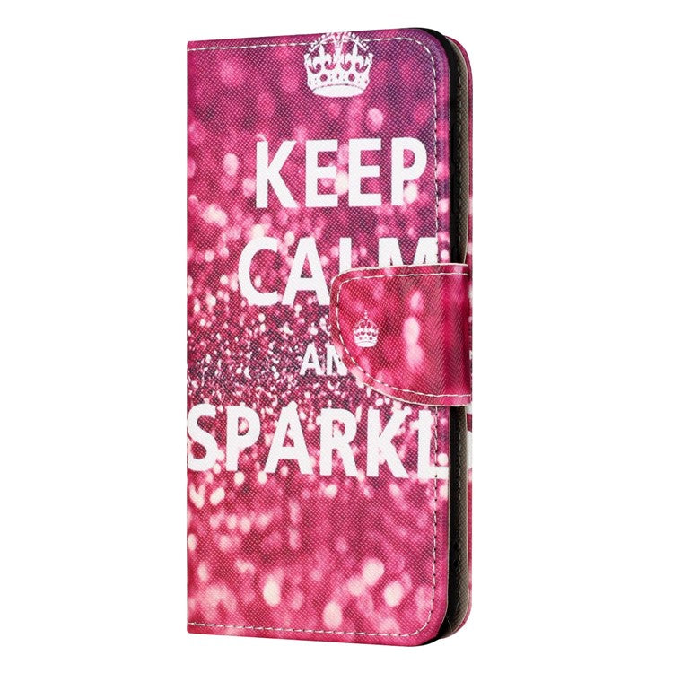 For OnePlus 10T 5G / Ace Pro 5G Scratch-resistant Pattern Printing Anti-fall Case Cross Texture PU Leather Wallet Cell Phone Shell with Stand - Keep Calm and Sparkle