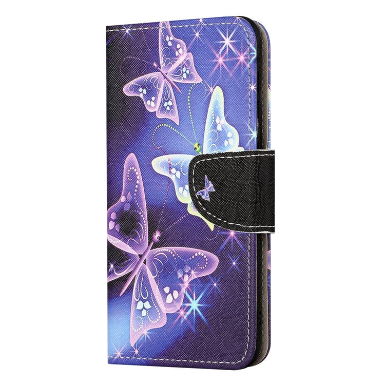 For OnePlus 10T 5G / Ace Pro 5G Scratch-resistant Pattern Printing Anti-fall Case Cross Texture PU Leather Wallet Cell Phone Shell with Stand - Sparkling Butterflies