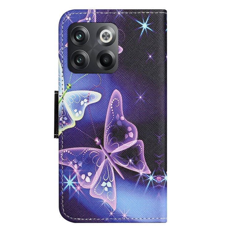 For OnePlus 10T 5G / Ace Pro 5G Scratch-resistant Pattern Printing Anti-fall Case Cross Texture PU Leather Wallet Cell Phone Shell with Stand - Sparkling Butterflies