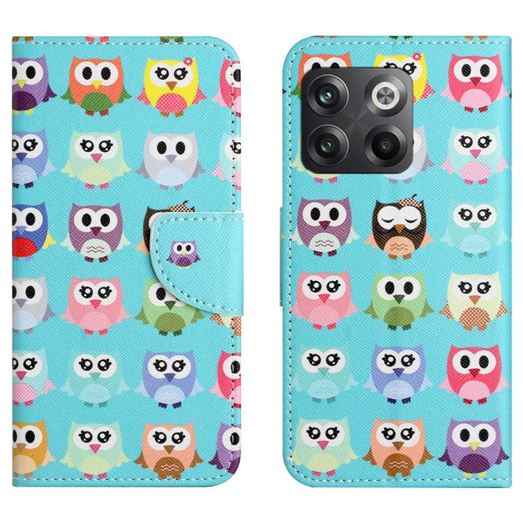 For OnePlus 10T 5G / Ace Pro 5G Scratch-resistant Pattern Printing Anti-fall Case Cross Texture PU Leather Wallet Cell Phone Shell with Stand - Cute Owls