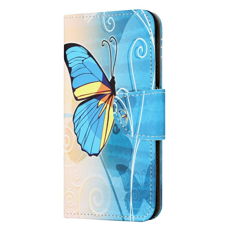 For OnePlus 10T 5G / Ace Pro 5G Scratch-resistant Pattern Printing Anti-fall Case Cross Texture PU Leather Wallet Cell Phone Shell with Stand - Blue Butterfly