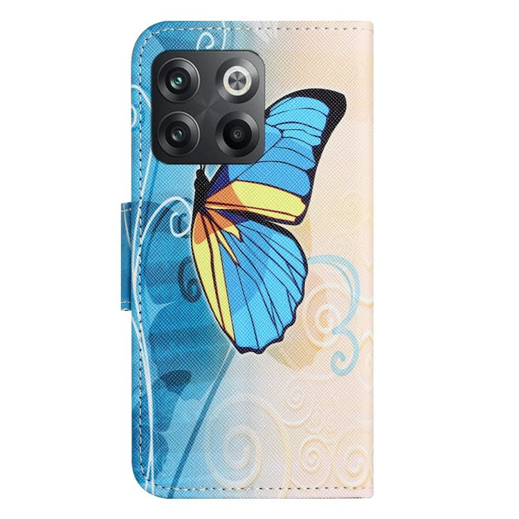 For OnePlus 10T 5G / Ace Pro 5G Scratch-resistant Pattern Printing Anti-fall Case Cross Texture PU Leather Wallet Cell Phone Shell with Stand - Blue Butterfly