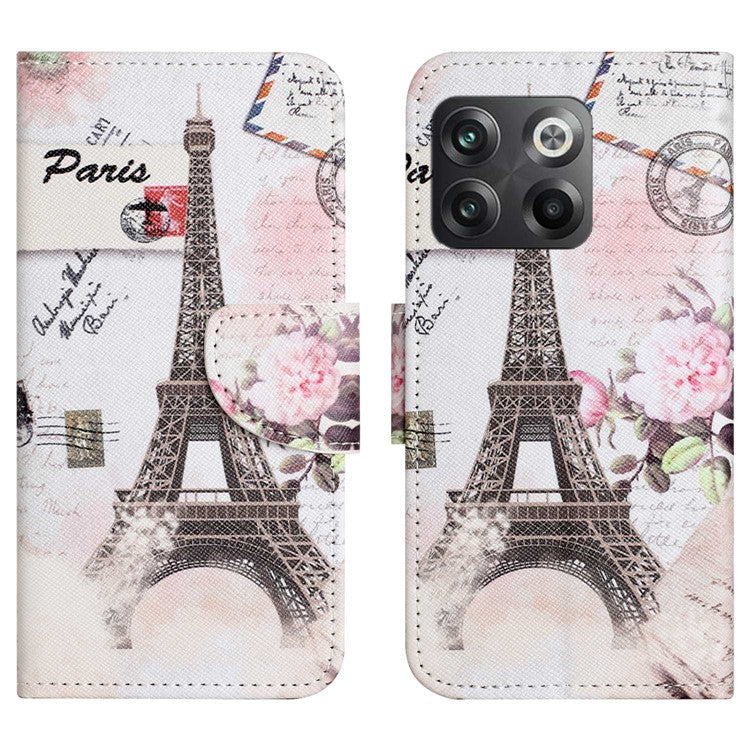 For OnePlus 10T 5G / Ace Pro 5G Scratch-resistant Pattern Printing Anti-fall Case Cross Texture PU Leather Wallet Cell Phone Shell with Stand - Tower