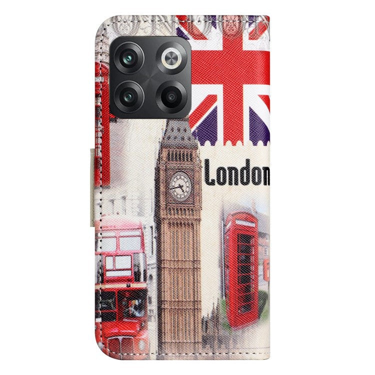 For OnePlus 10T 5G / Ace Pro 5G Scratch-resistant Pattern Printing Anti-fall Case Cross Texture PU Leather Wallet Cell Phone Shell with Stand - London Big Ben