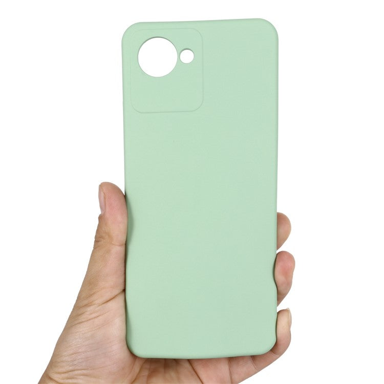Liquid Silicone Phone Case for Realme C30 4G Shockproof Case Soft Microfiber Lining Anti-Drop Protective Cover with Strap - Green