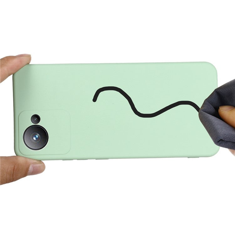 Liquid Silicone Phone Case for Realme C30 4G Shockproof Case Soft Microfiber Lining Anti-Drop Protective Cover with Strap - Green