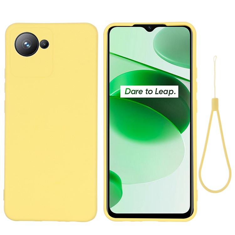 Liquid Silicone Phone Case for Realme C30 4G Shockproof Case Soft Microfiber Lining Anti-Drop Protective Cover with Strap - Yellow