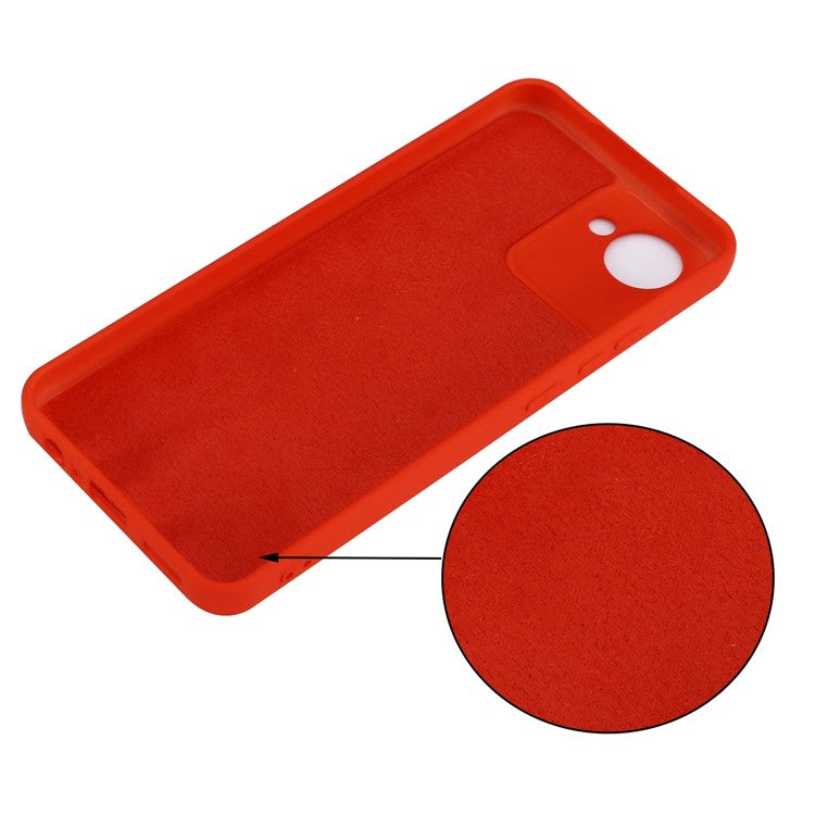Liquid Silicone Phone Case for Realme C30 4G Shockproof Case Soft Microfiber Lining Anti-Drop Protective Cover with Strap - Red