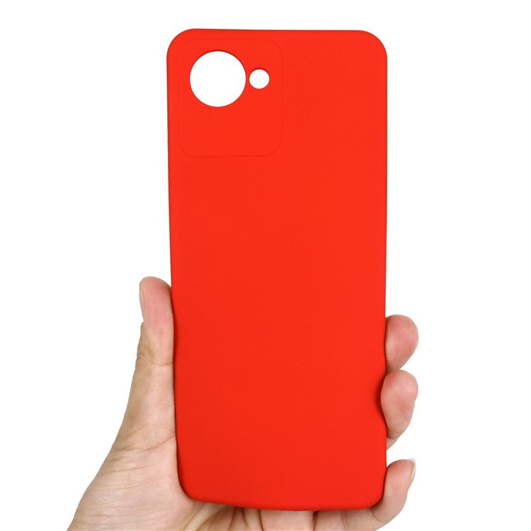 Liquid Silicone Phone Case for Realme C30 4G Shockproof Case Soft Microfiber Lining Anti-Drop Protective Cover with Strap - Red