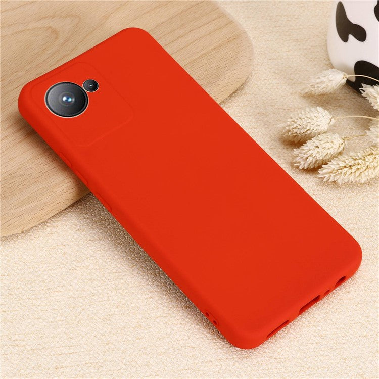 Liquid Silicone Phone Case for Realme C30 4G Shockproof Case Soft Microfiber Lining Anti-Drop Protective Cover with Strap - Red