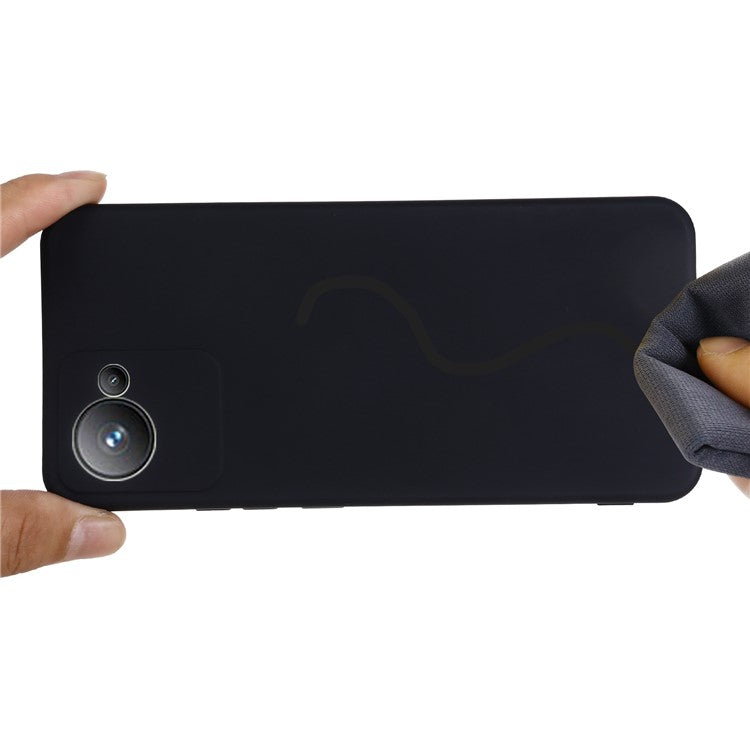 Liquid Silicone Phone Case for Realme C30 4G Shockproof Case Soft Microfiber Lining Anti-Drop Protective Cover with Strap - Black