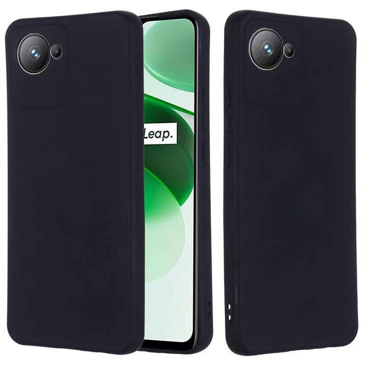 Liquid Silicone Phone Case for Realme C30 4G Shockproof Case Soft Microfiber Lining Anti-Drop Protective Cover with Strap - Black