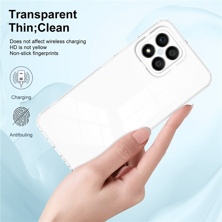 For Honor X8 4G 4G 3-in-1 Ultra Slim Transparent Phone Cover TPU Backplate + PC Frame + PC Camera Protection Drop-proof Phone Case - White