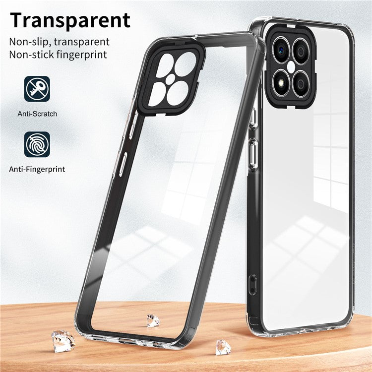 For Honor X8 4G 4G 3-in-1 Ultra Slim Transparent Phone Cover TPU Backplate + PC Frame + PC Camera Protection Drop-proof Phone Case - Black