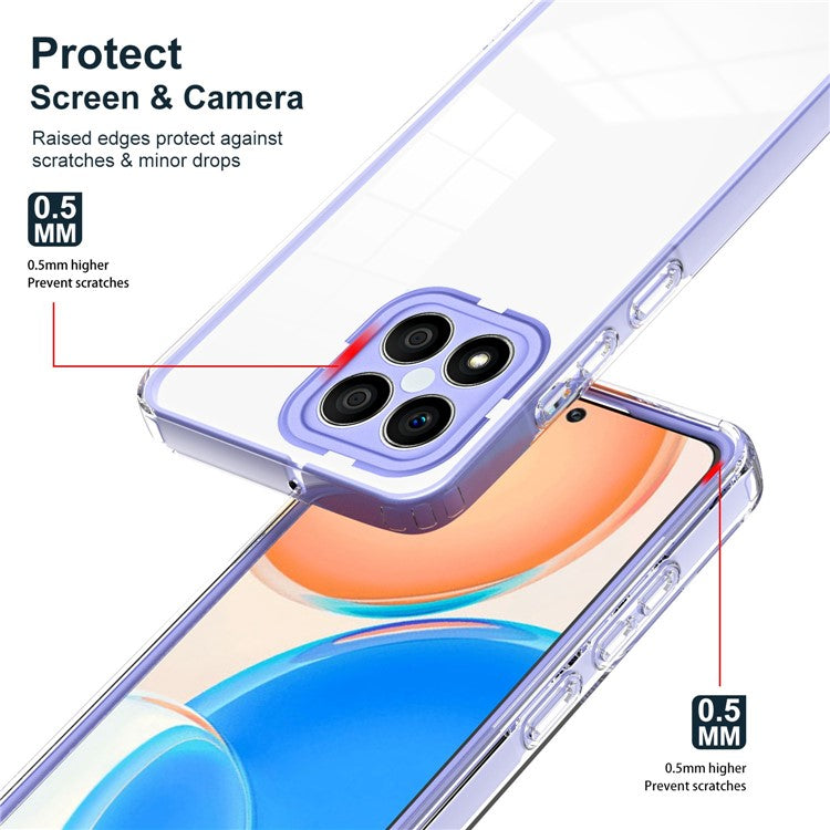 For Honor X8 4G 4G 3-in-1 Ultra Slim Transparent Phone Cover TPU Backplate + PC Frame + PC Camera Protection Drop-proof Phone Case - Purple