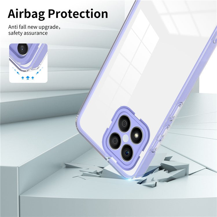 For Honor X8 4G 4G 3-in-1 Ultra Slim Transparent Phone Cover TPU Backplate + PC Frame + PC Camera Protection Drop-proof Phone Case - Purple