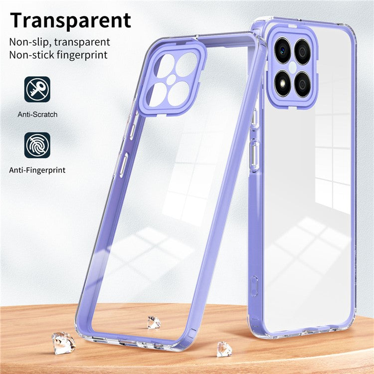 For Honor X8 4G 4G 3-in-1 Ultra Slim Transparent Phone Cover TPU Backplate + PC Frame + PC Camera Protection Drop-proof Phone Case - Purple