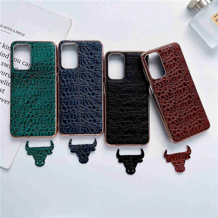 For Samsung Galaxy A23 5G (Global Version) / 4G Textured Genuine Cowhide Leather + TPU + PC Phone Case Nano Electroplating Protective Cover - Coffee