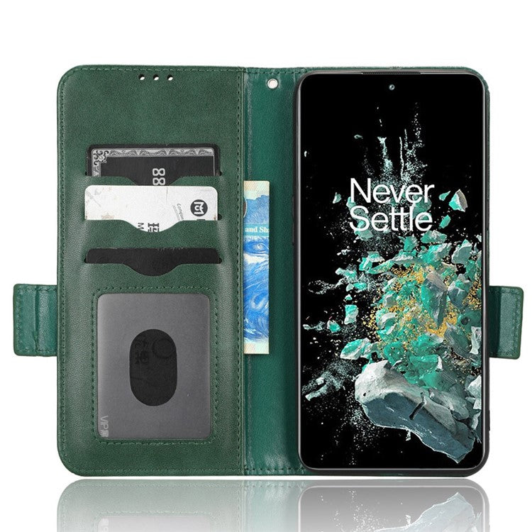 For OnePlus 10T 5G / Ace Pro 5G Triangle Pattern Imprinted Phone Case Foldable Stand Scratch-resistant PU Leather Wallet Cover with Strap - Green