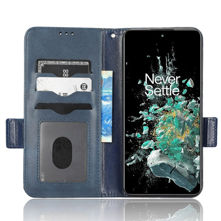 For OnePlus 10T 5G / Ace Pro 5G Triangle Pattern Imprinted Phone Case Foldable Stand Scratch-resistant PU Leather Wallet Cover with Strap - Blue